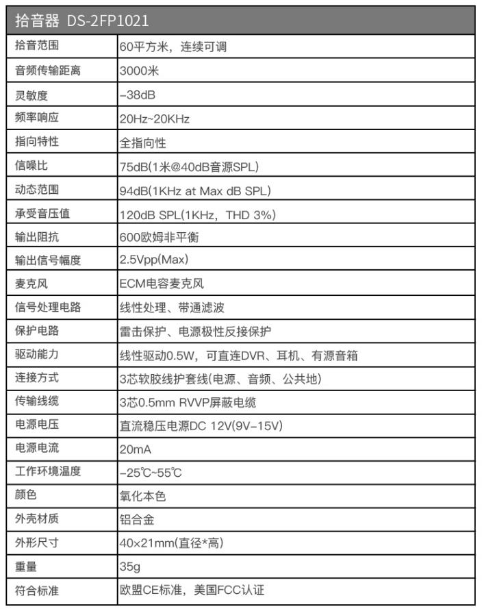 ?？低旽IKVISION DS-2FP1021監(jiān)控?cái)z像頭拾音器