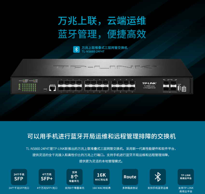 普聯 TL-NS660-24F4T 萬兆上聯三層網管交換機